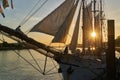 Unbeams come through the rigging and the sails of the tall sail ship GroÃÅ¸herzogin Elisabeth